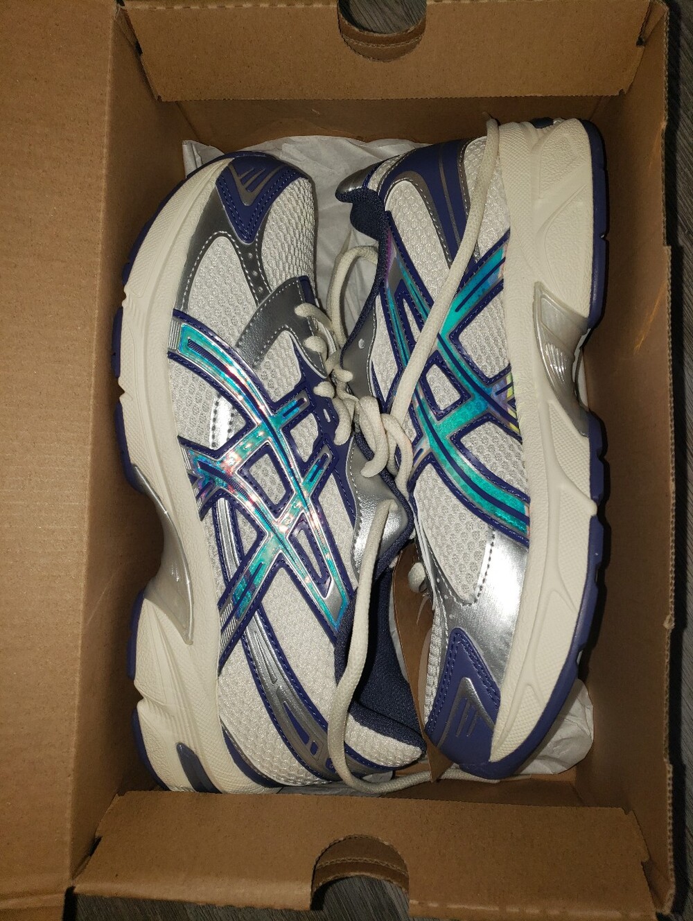 ASICS Women's White Sneakers with Blue and Teal Accents